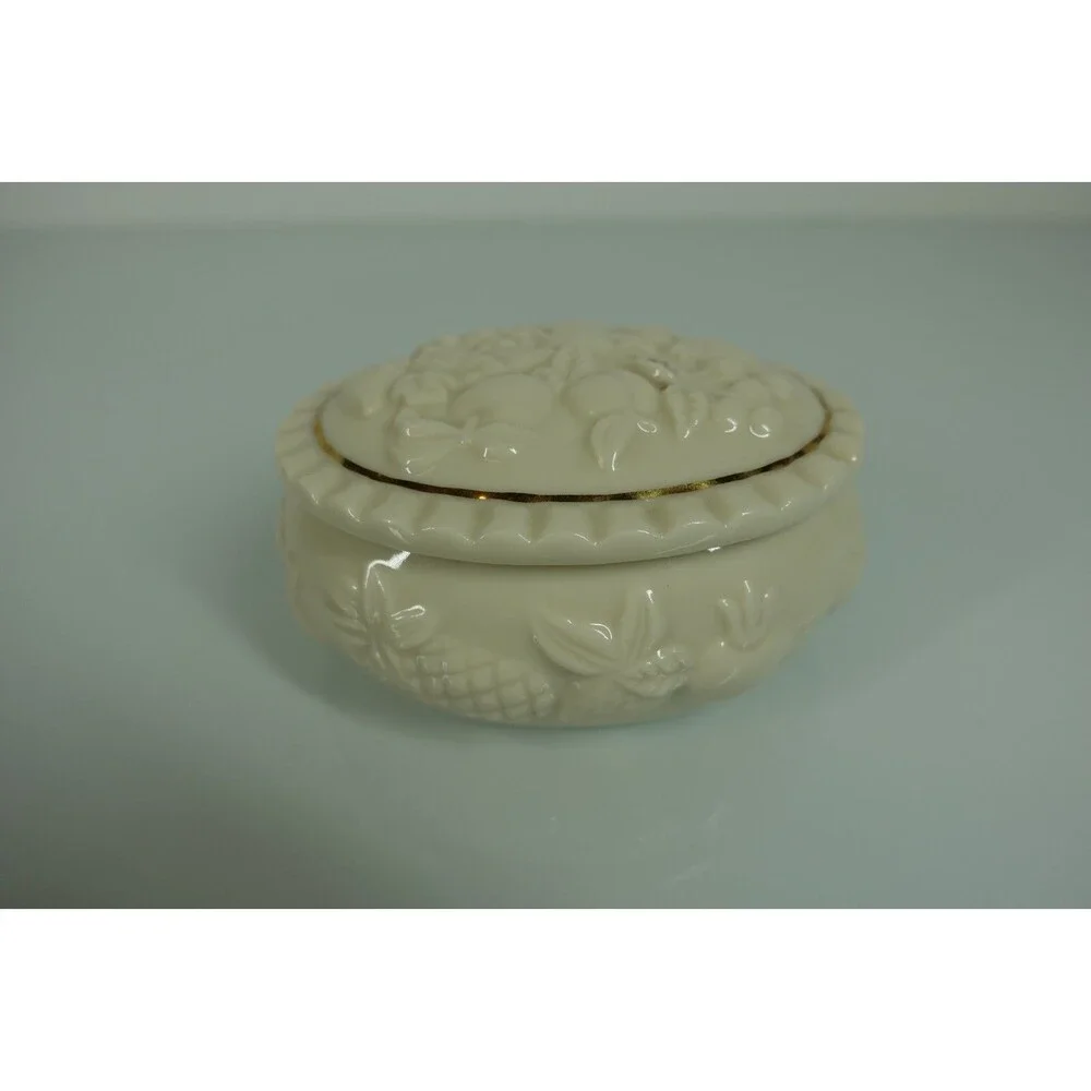 Lenox Fruits of Life Oval Porcelain Trinket Box with Gold Trim Vintage 1998